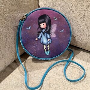 Blue Crossbody Bag with Illustrated Bubble Fairy Design